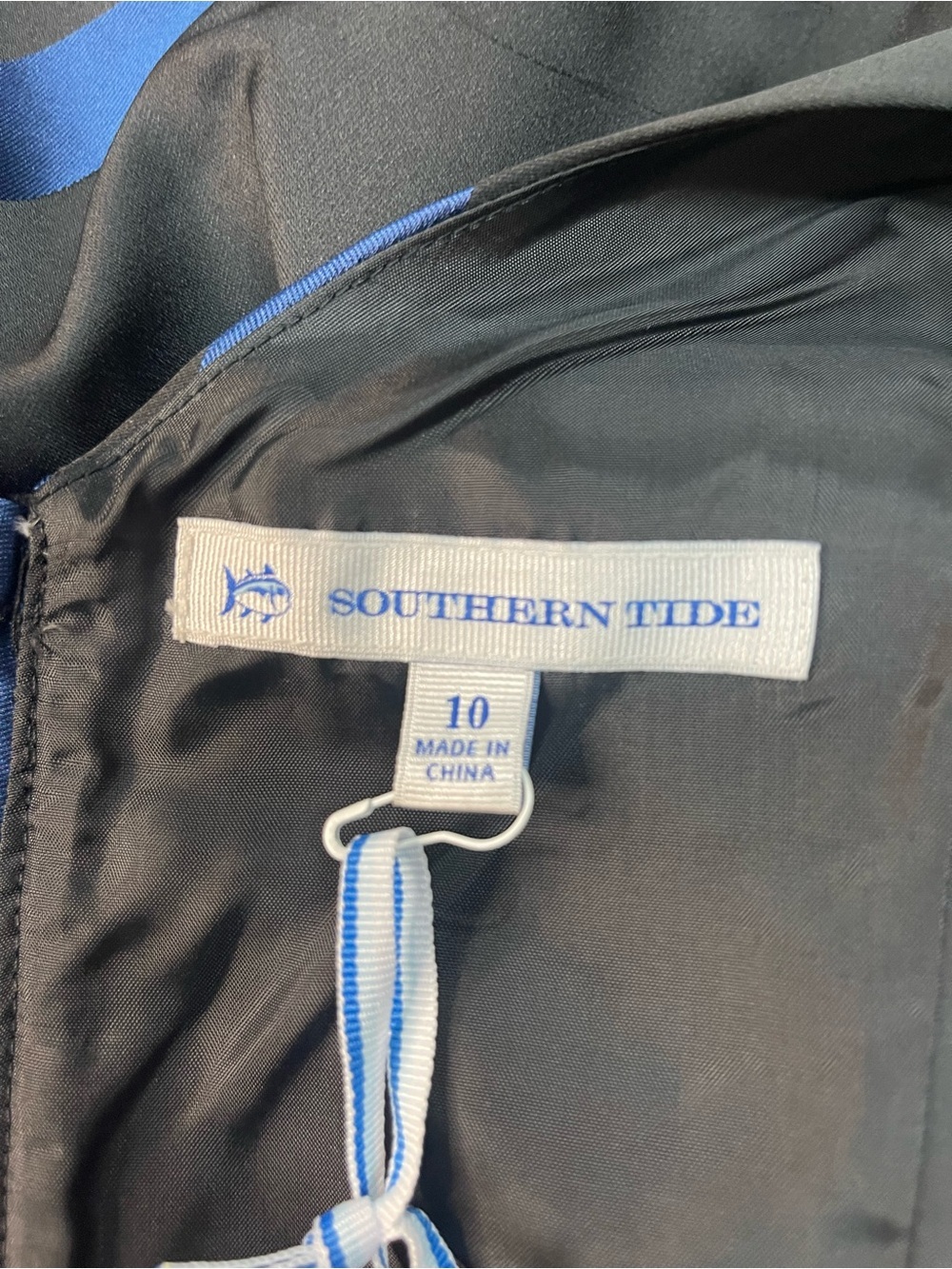 Southern Tide Fit and Flare Stripe Satin Dress Blue Black - Picture 10 of 16